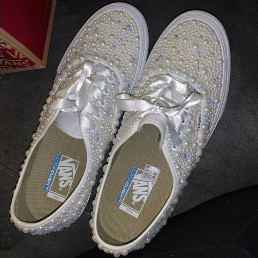 White bedazzled vans sneakers